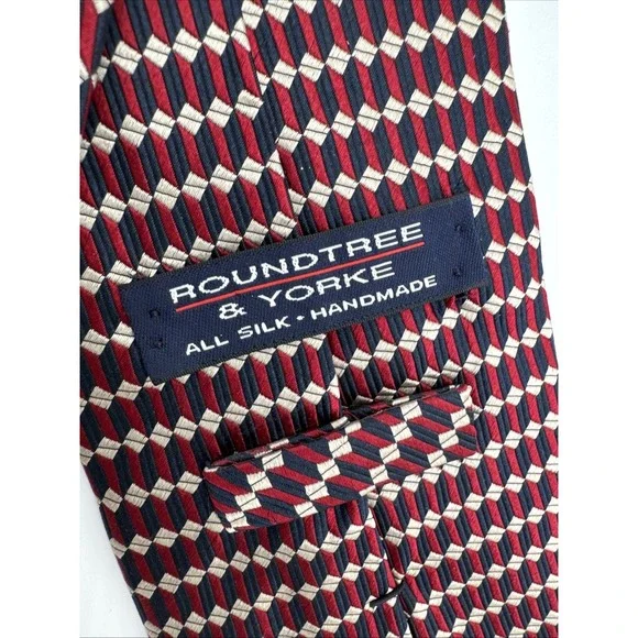 Roundtree & Yorke Silk Handmade Neck Tie Red Blue 58" - Picture 7 of 7